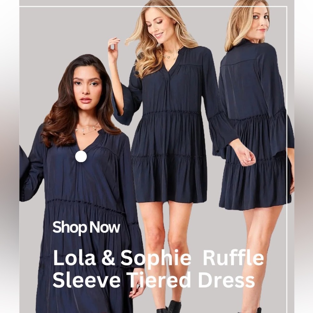 Lola & Sophie by Anthropology Woman’s Navy Blue Tiered Mock Neck Peasant Dress
M